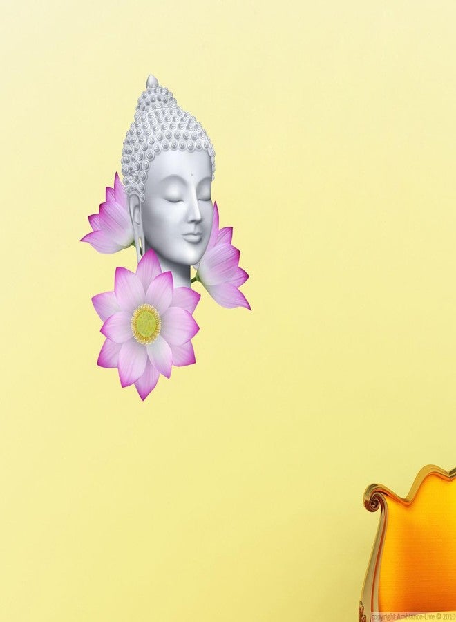 Sticker Studio ملصق جداري من الفينيل PVC بتصميم بوذا من ستيكر ستوديو، مثالي لتزيين المنزل - مناسب لغرفة المعيشة، غرفة النوم، الردهة، غرفة الأطفال، غرفة اللعب (المقاس - 45 سم × 45 سم) (بوذا مع زهرة اللوتس (48 سم × 35 سم)) - Image 2